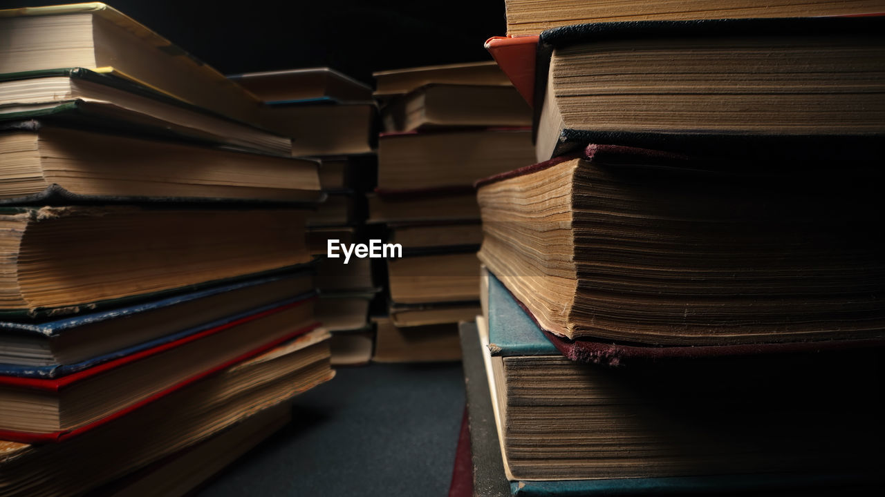 close-up of books on table