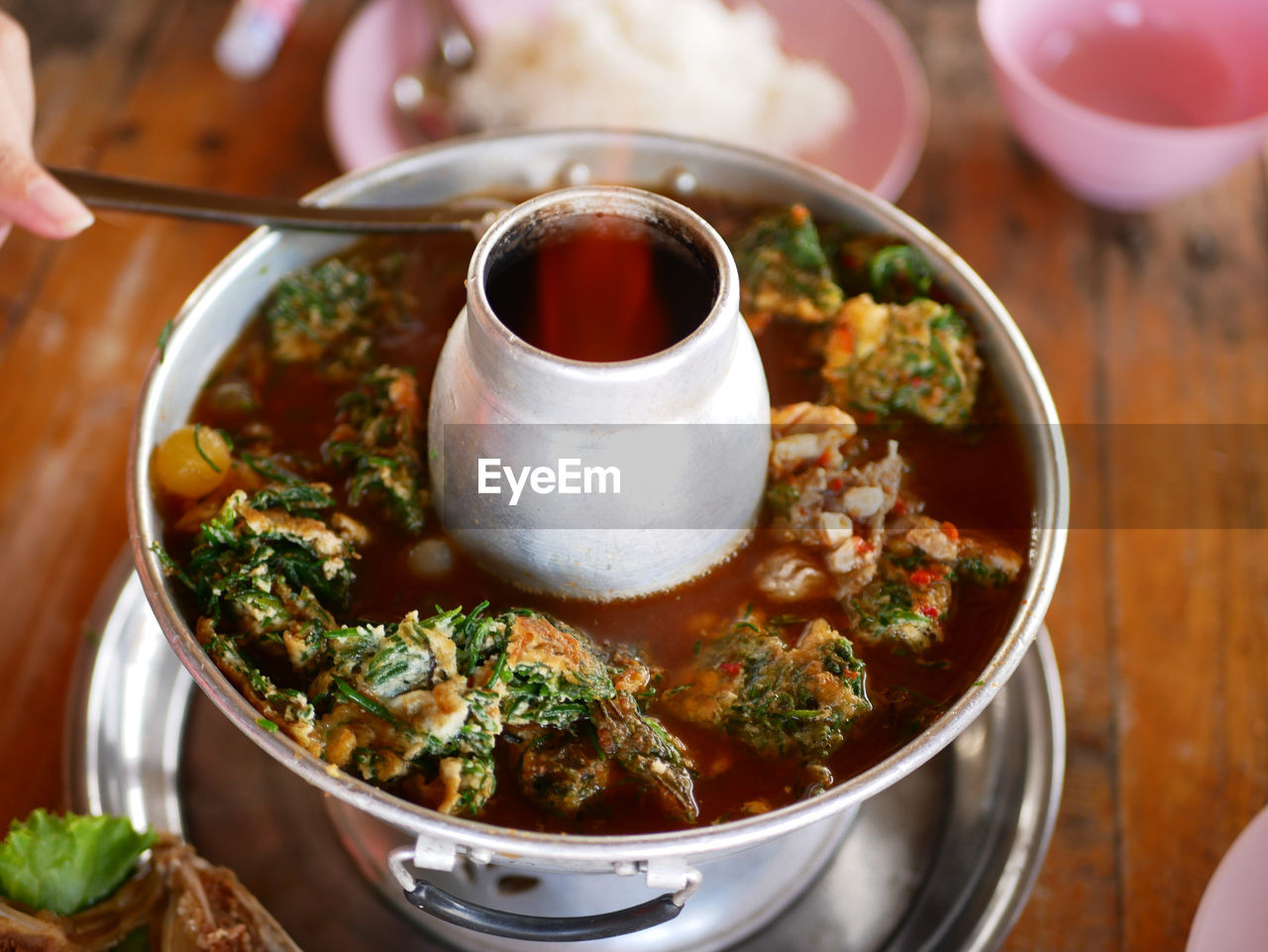 High angle view of food in bowl on table