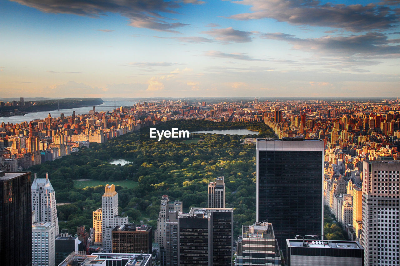 Aerial view of cityscape against sky