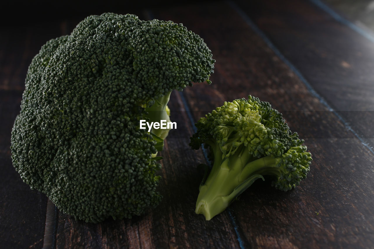 High angle view of broccoli on table