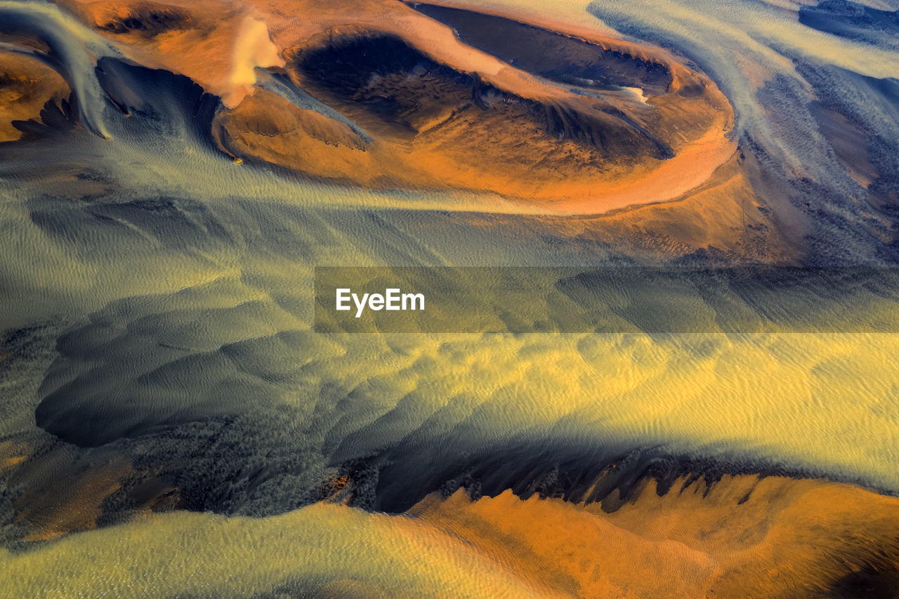 Colorful glacier rivers on the south coast of iceland with black sand