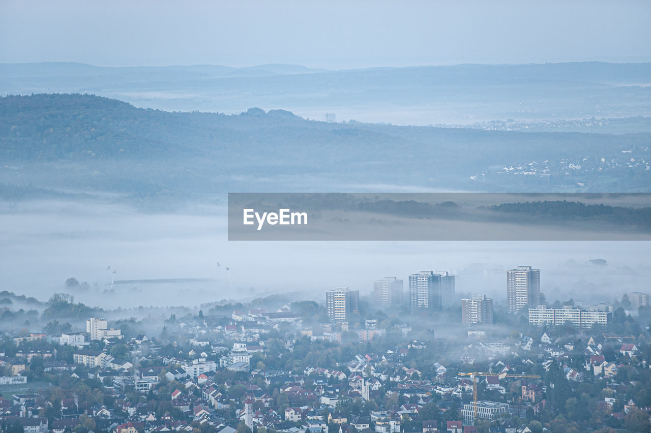 High angle view of buildings in city