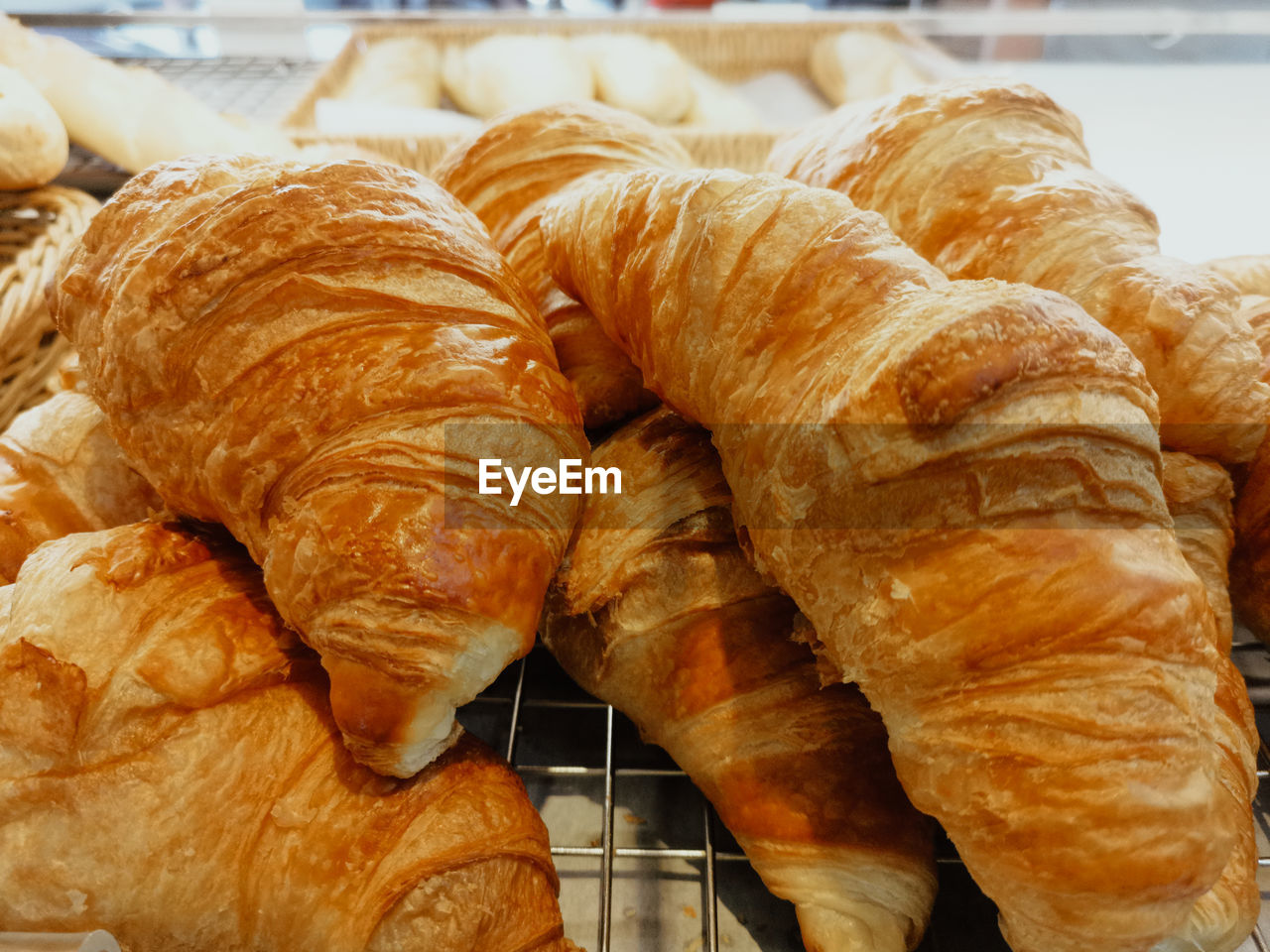 Close-up of croissant on display at store