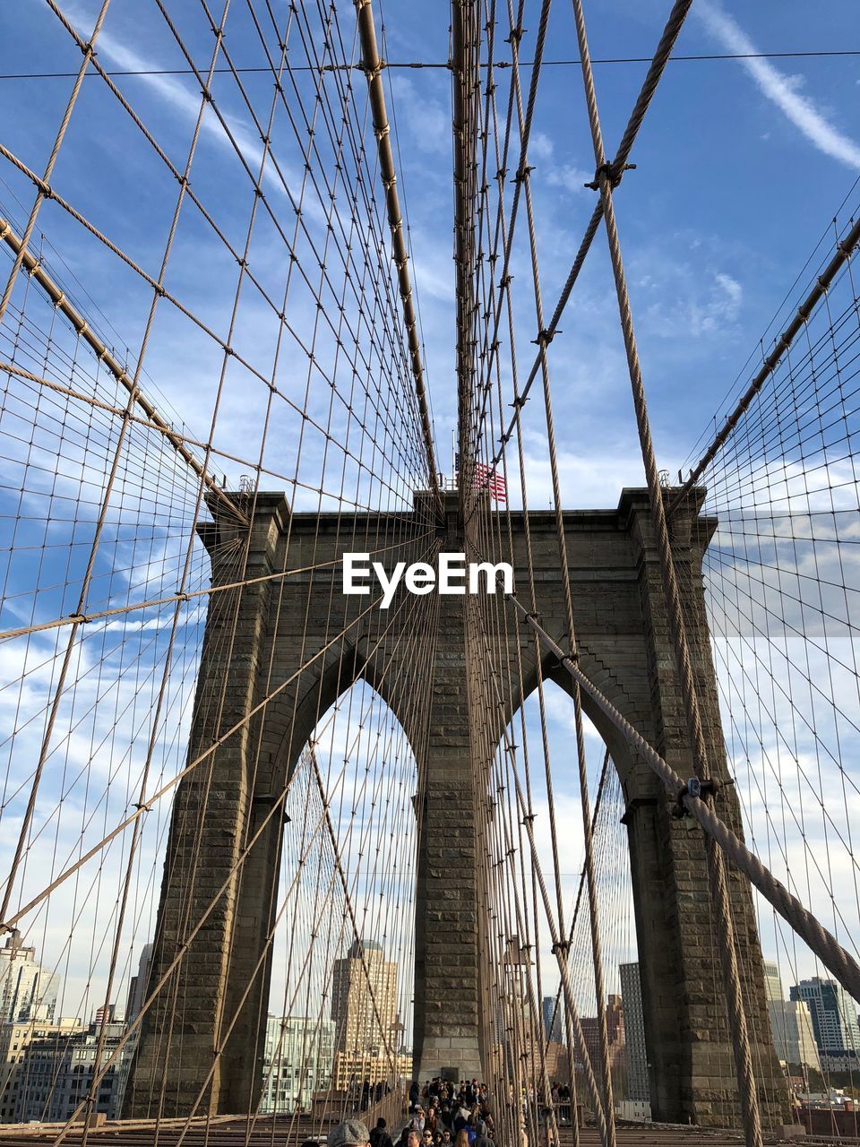 Low angle view of suspension bridge brooklyn bridge 