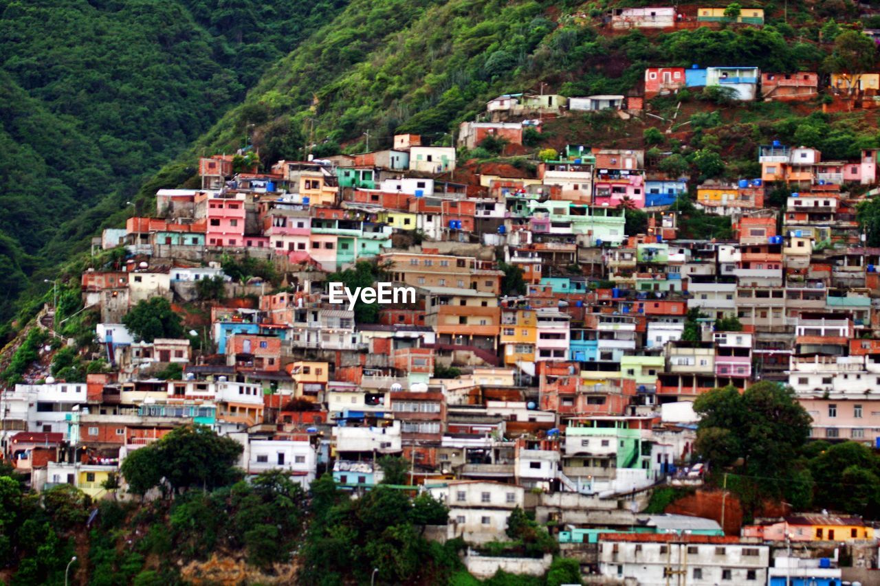 High angle view of buildings in city