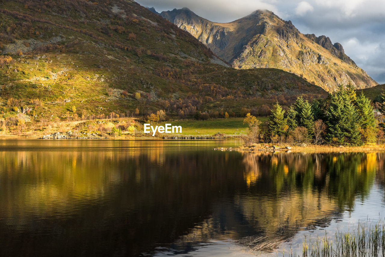 SCENIC VIEW OF LAKE BY MOUNTAINS