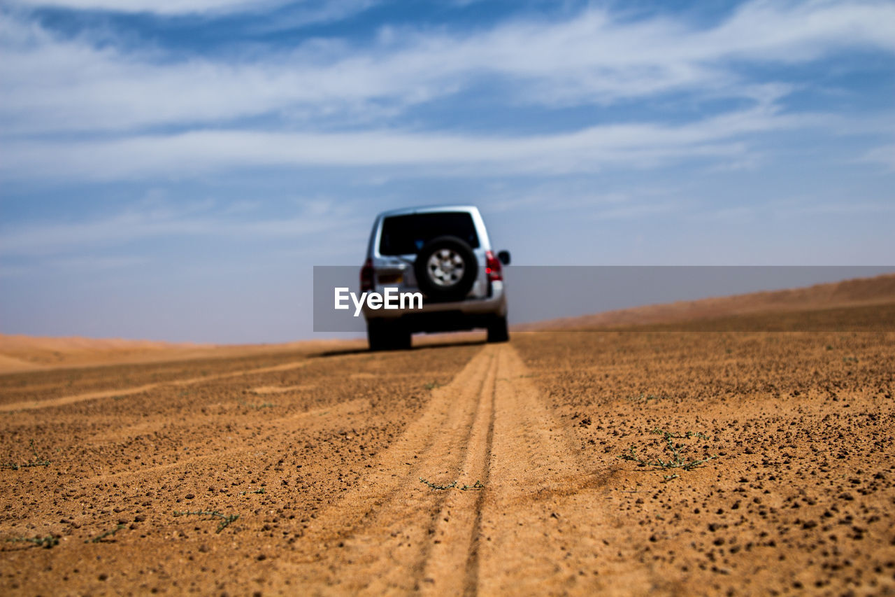 Rear view of a vehicle at desert