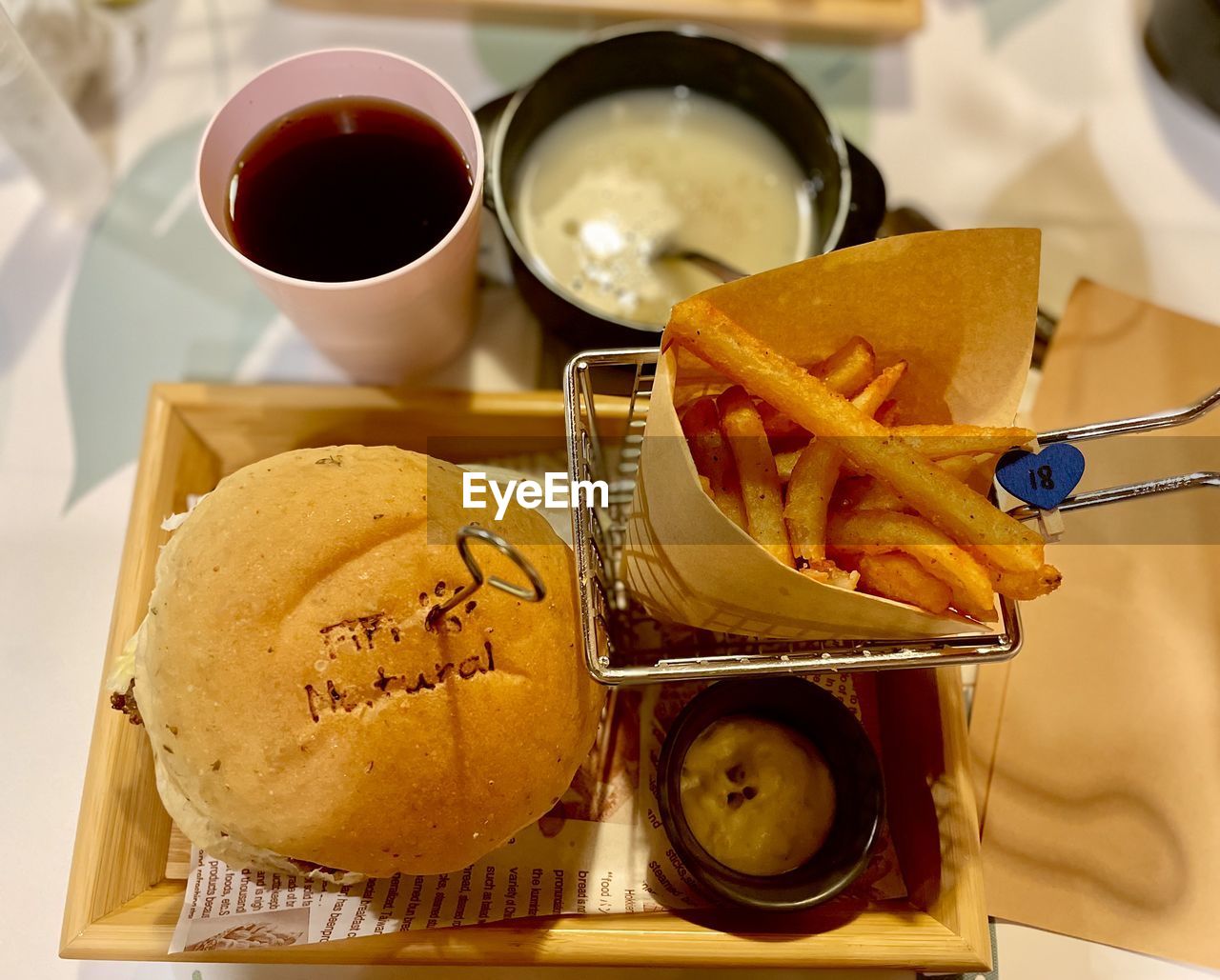 high angle view of food served on table