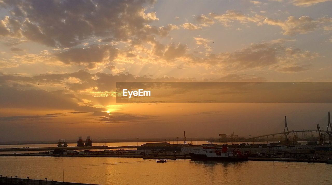 View of marina at sunset