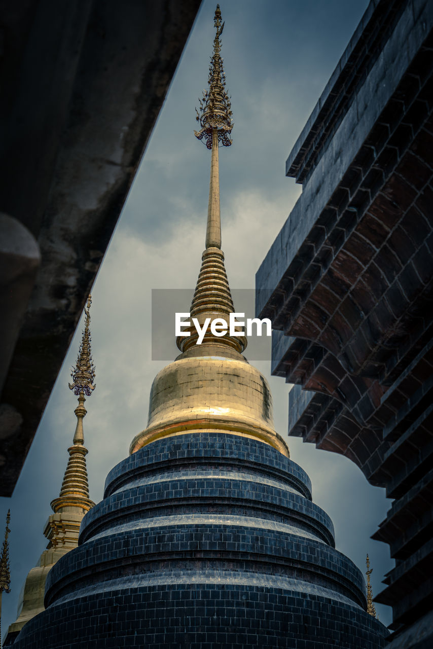 Low angle view of pagoda against sky