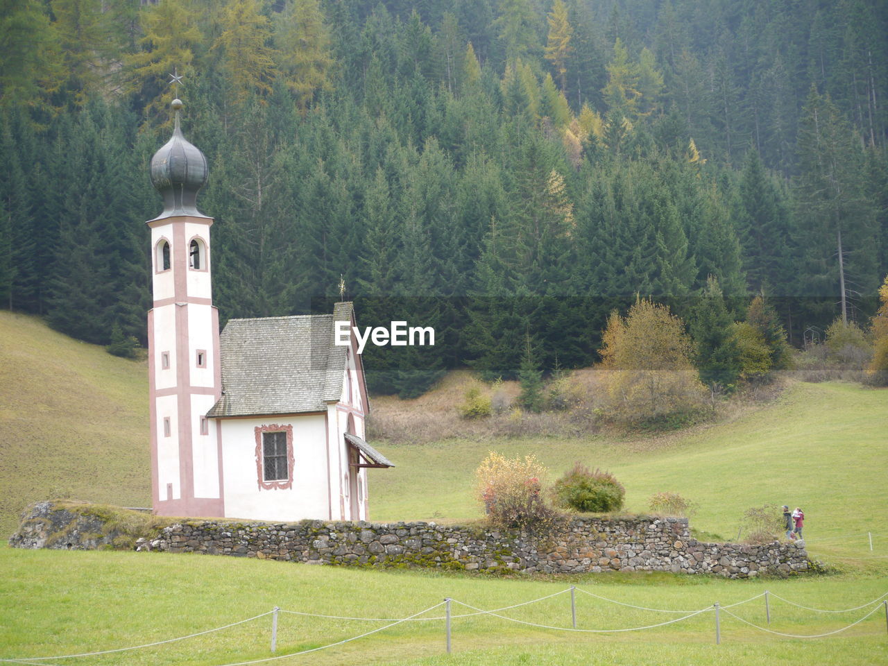 Traditional windmill by tree against mountain