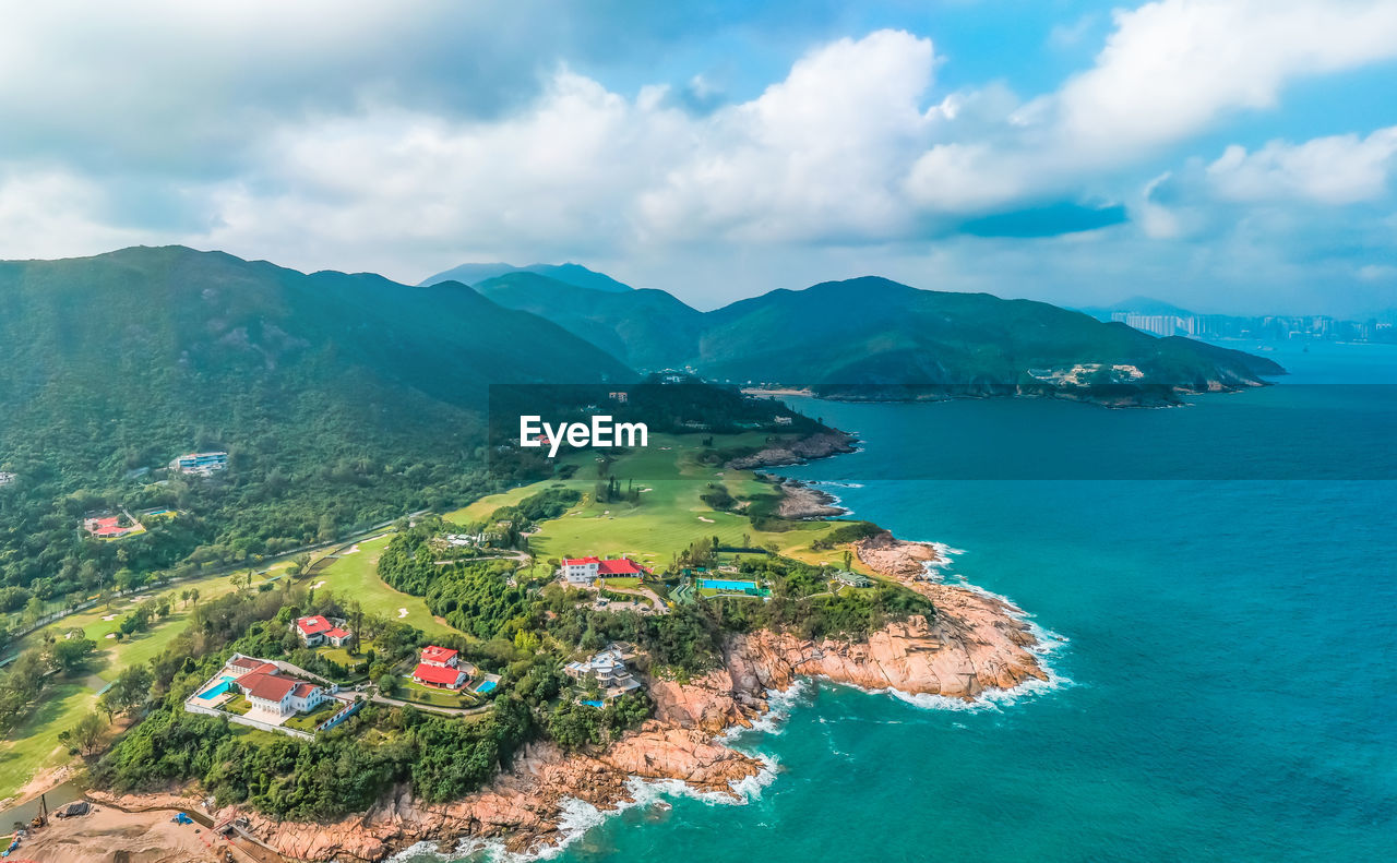 Aerial view of golf club near by the sea