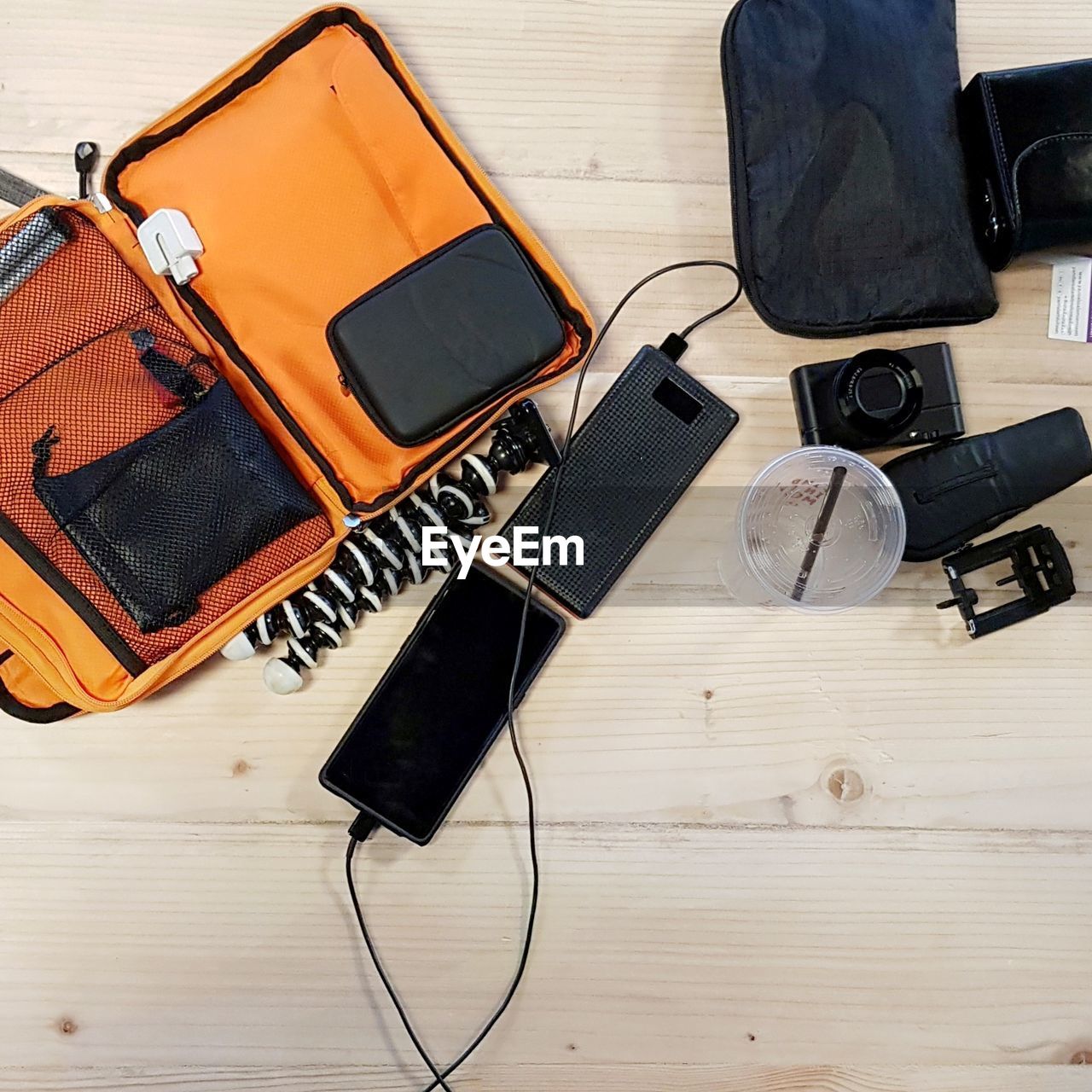 High angle view of personal accessories on table