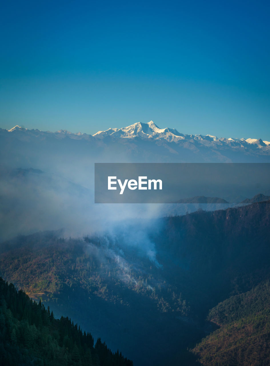 Aerial view of snowcapped mountains against sky