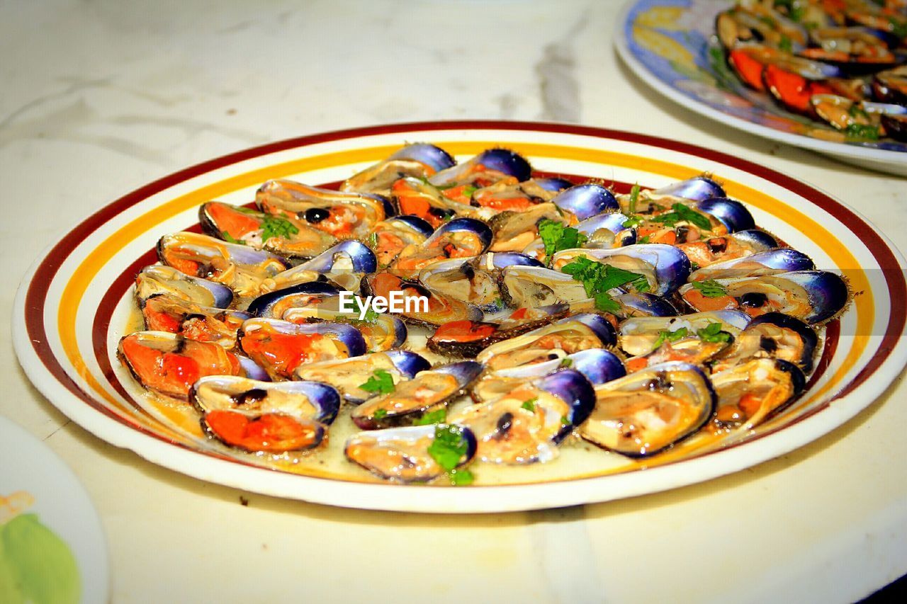 Mussels on plates