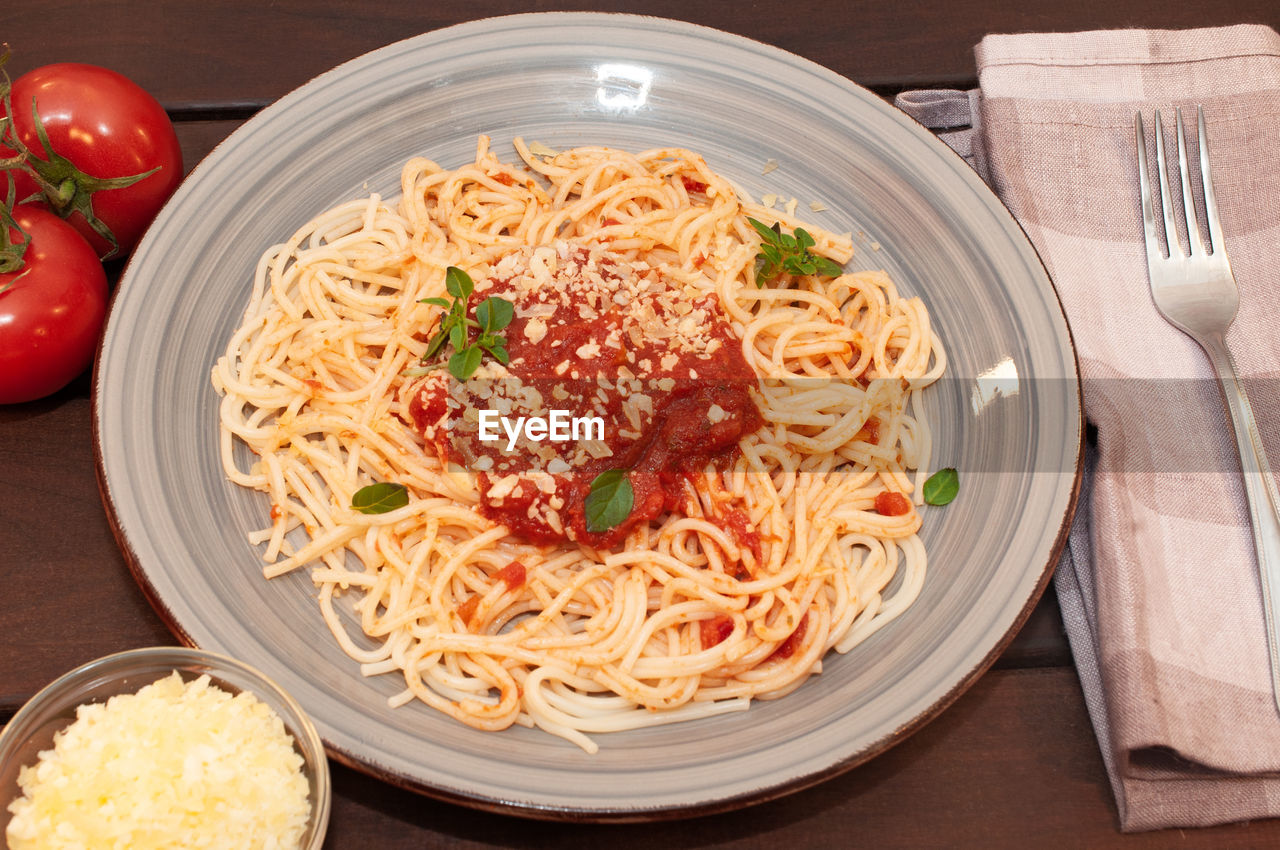 high angle view of pasta in plate