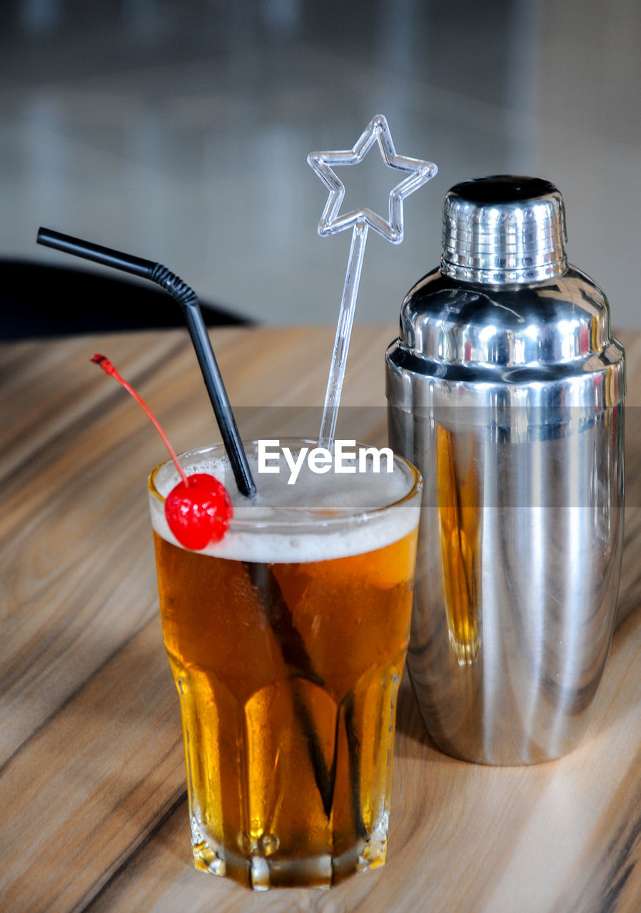 close-up of beer glass on table
