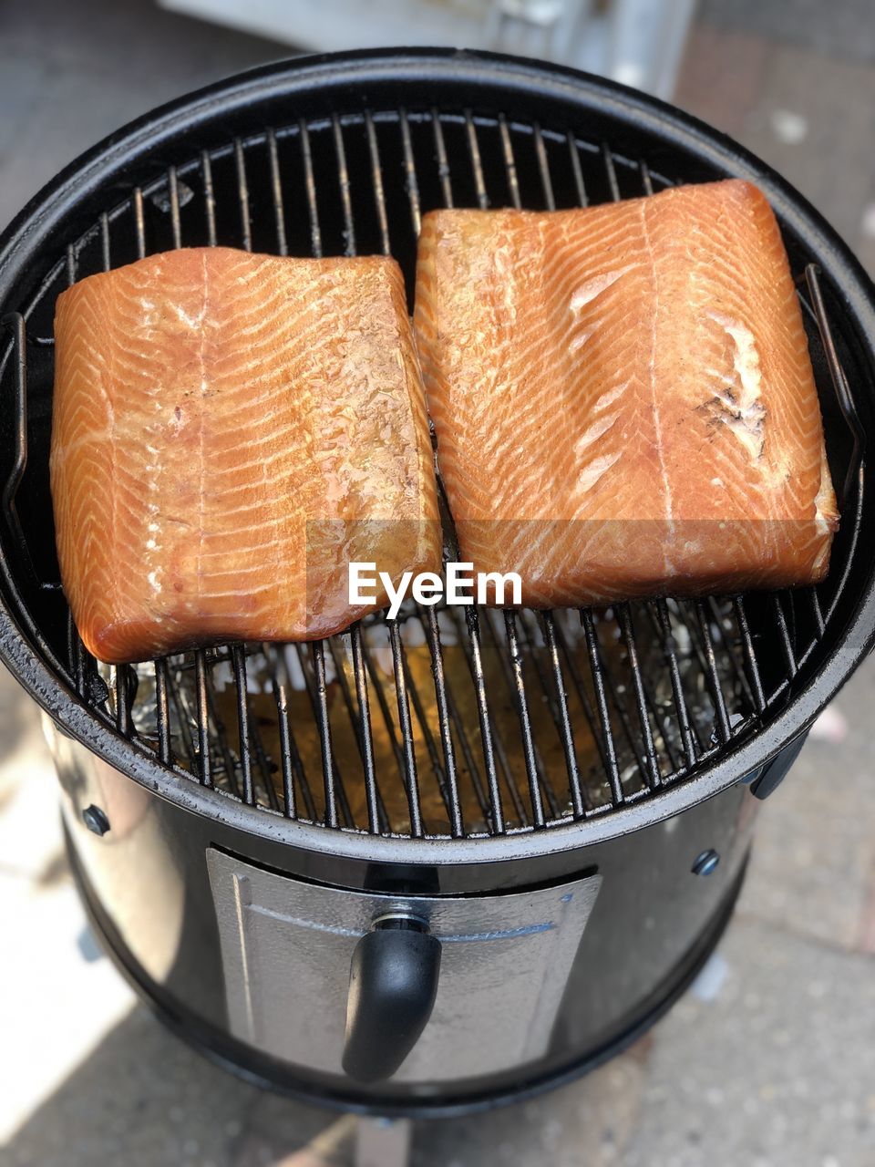 Close-up of salmon on a smoker