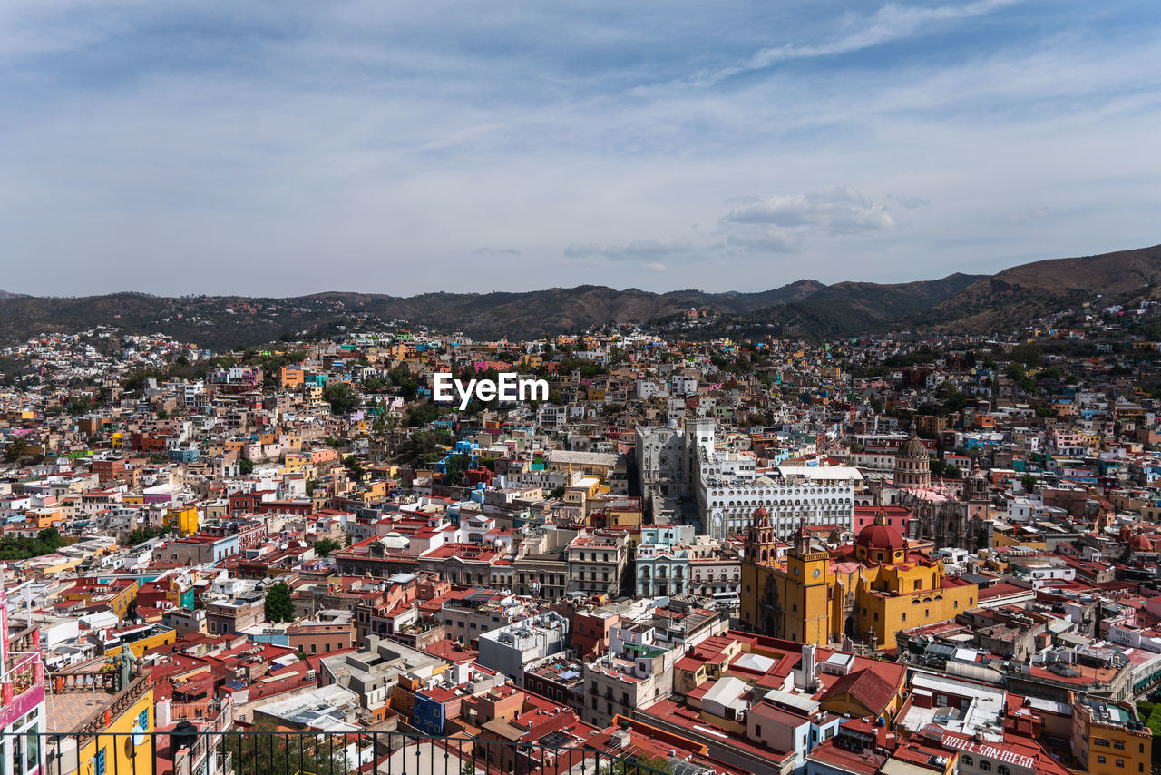 High angle view of city against sky