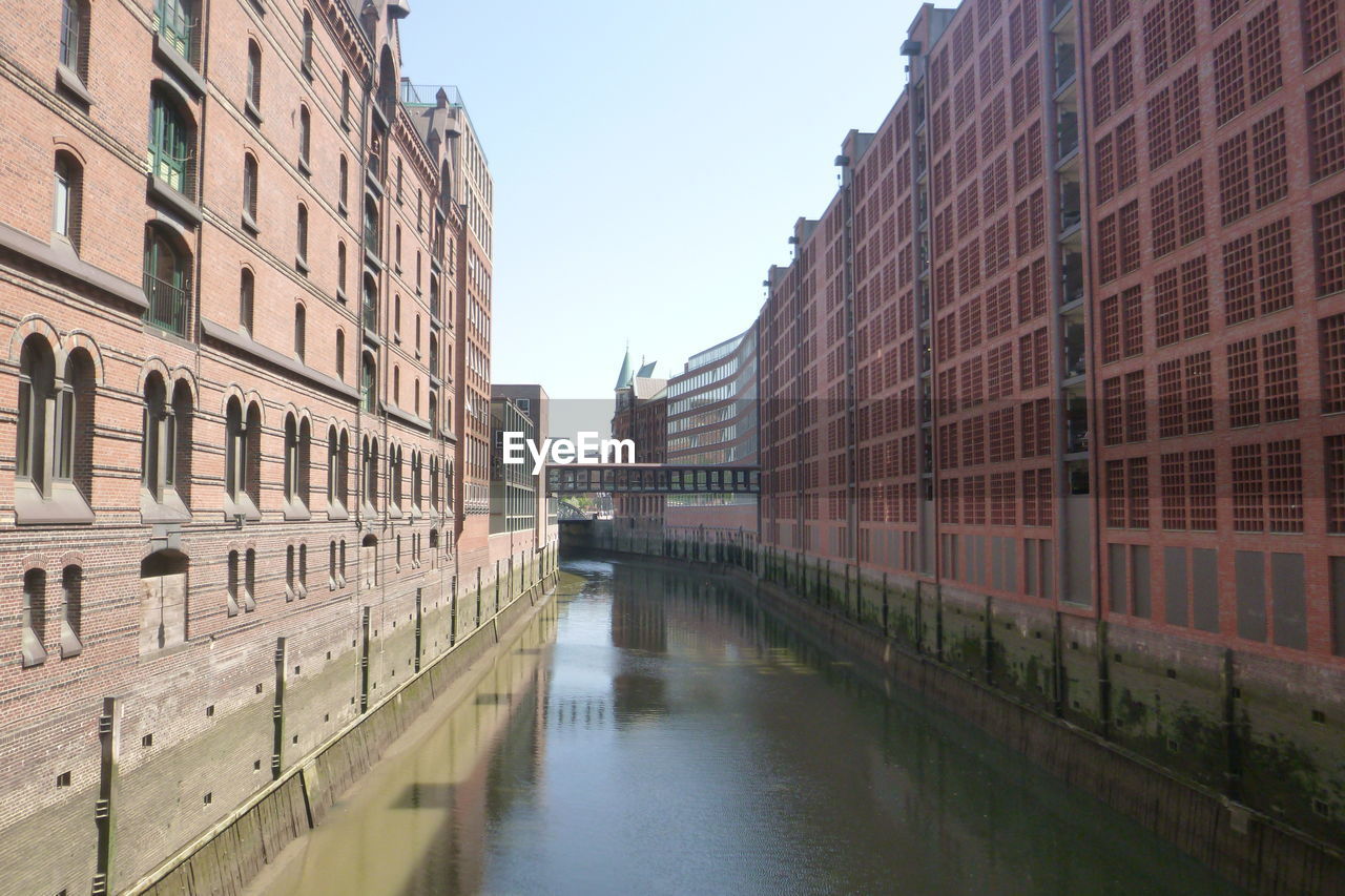 CANAL BY BUILDINGS AGAINST CLEAR SKY