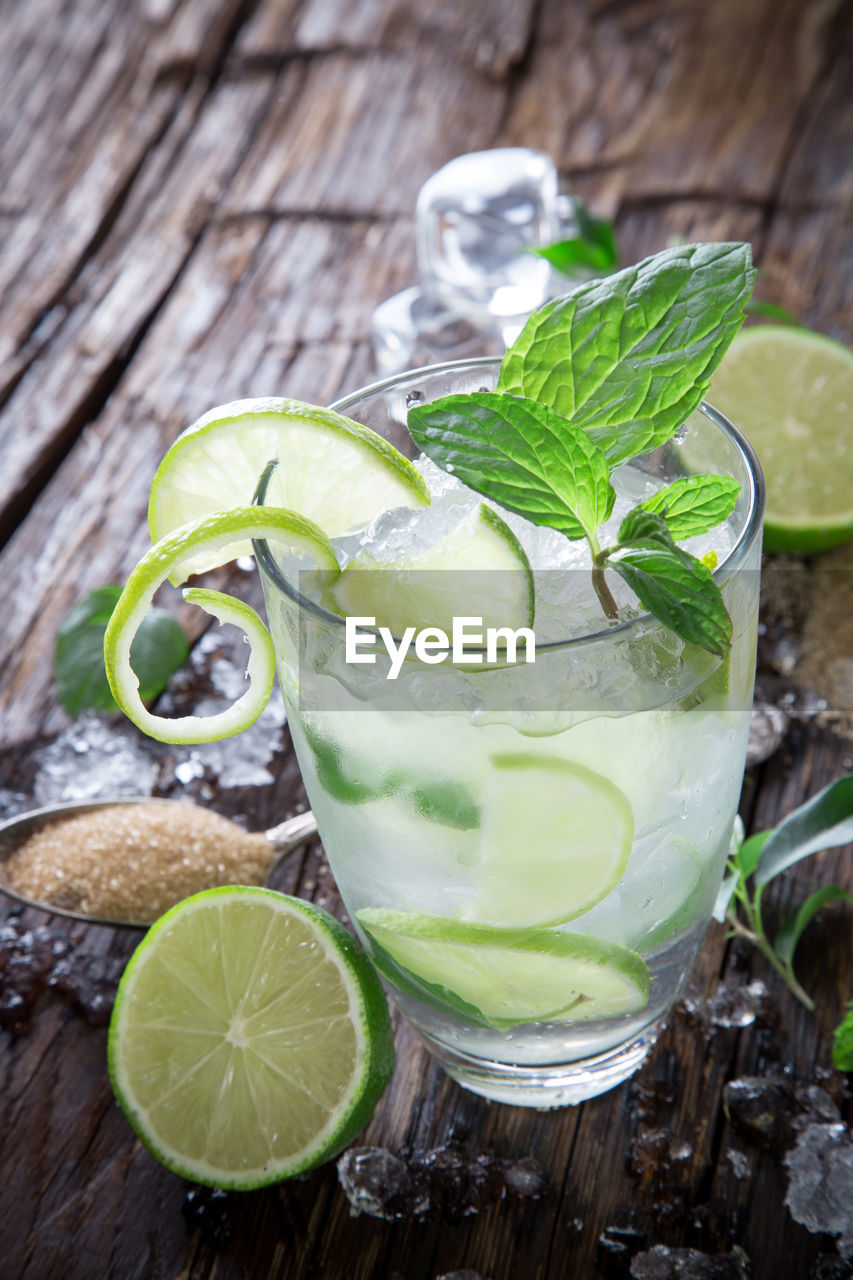 close-up of drink in glass on table