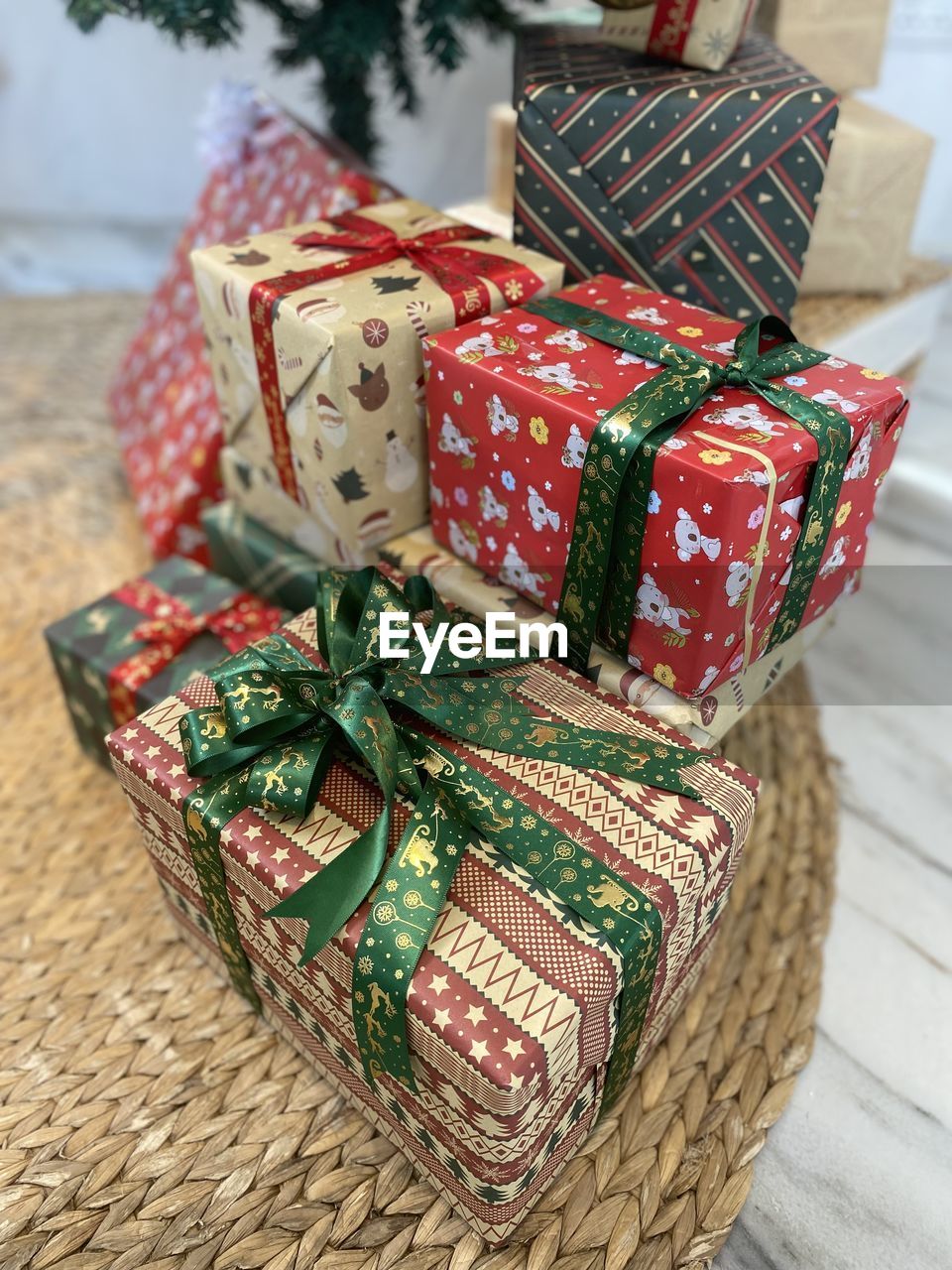close-up of christmas presents