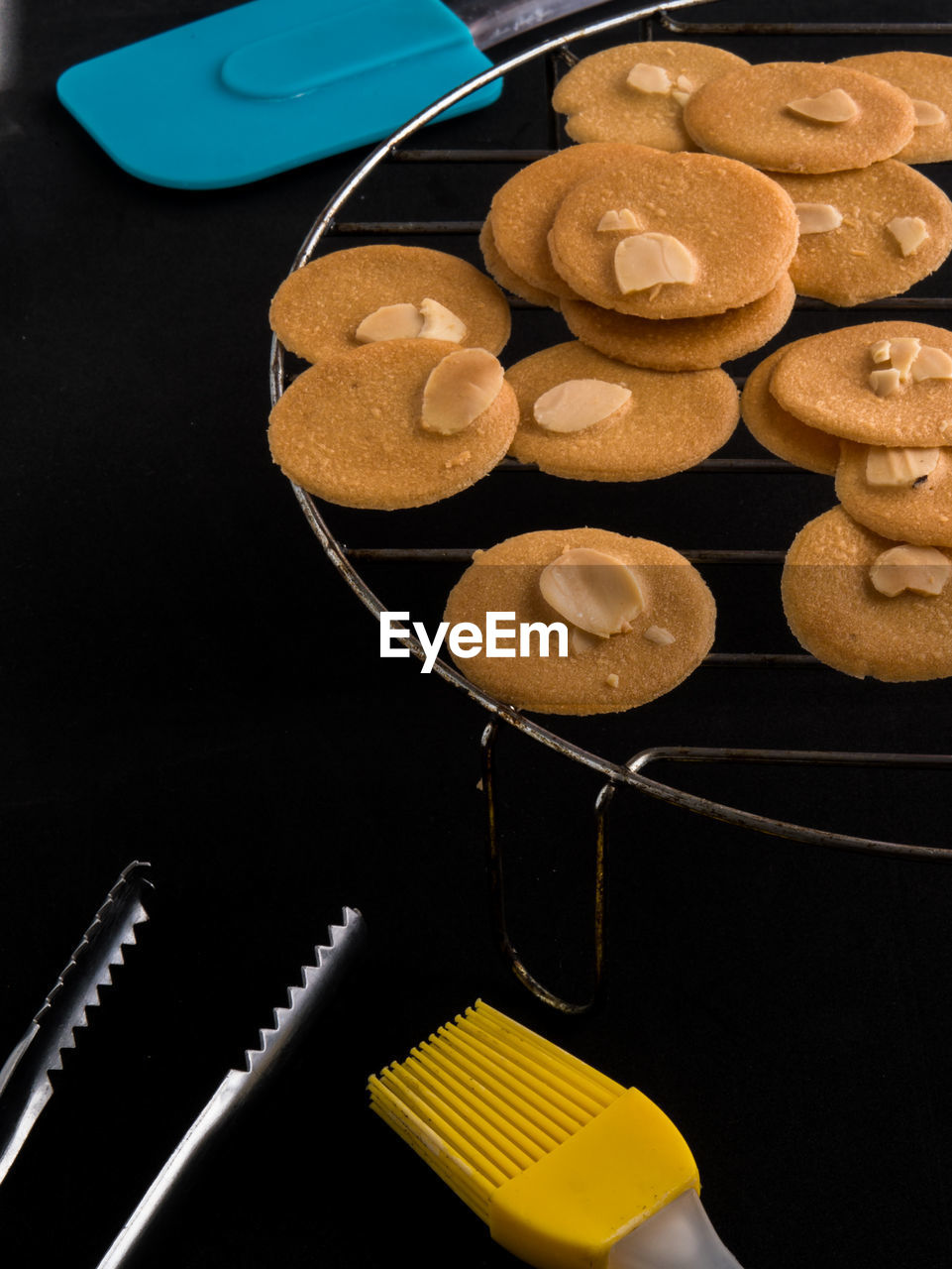 High angle view of cookies on table