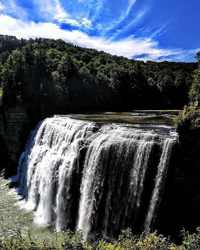 WATERFALL WITH TREES IN BACKGROUND