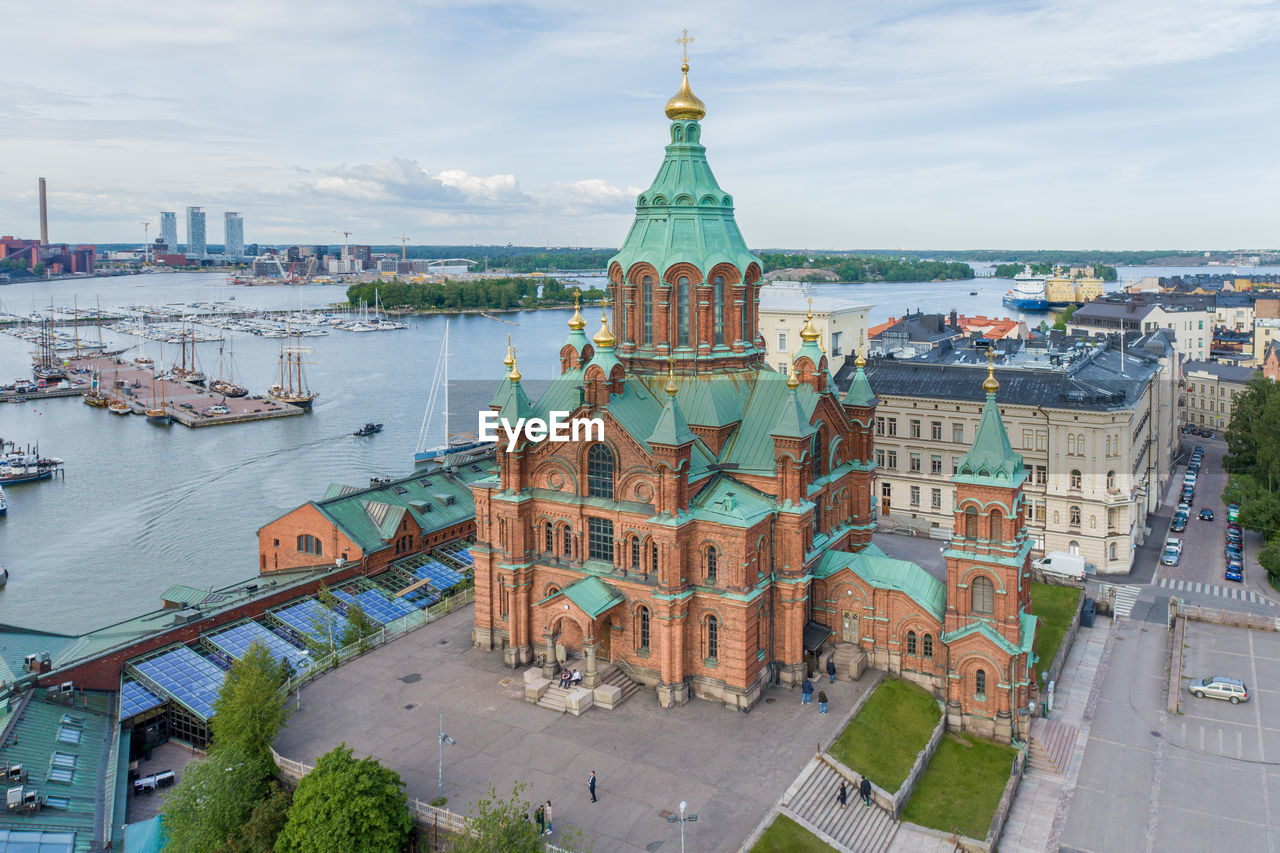 Uspenski cathedral in helsinki, finland. drone point of view. it is an eastern orthodox cathedral