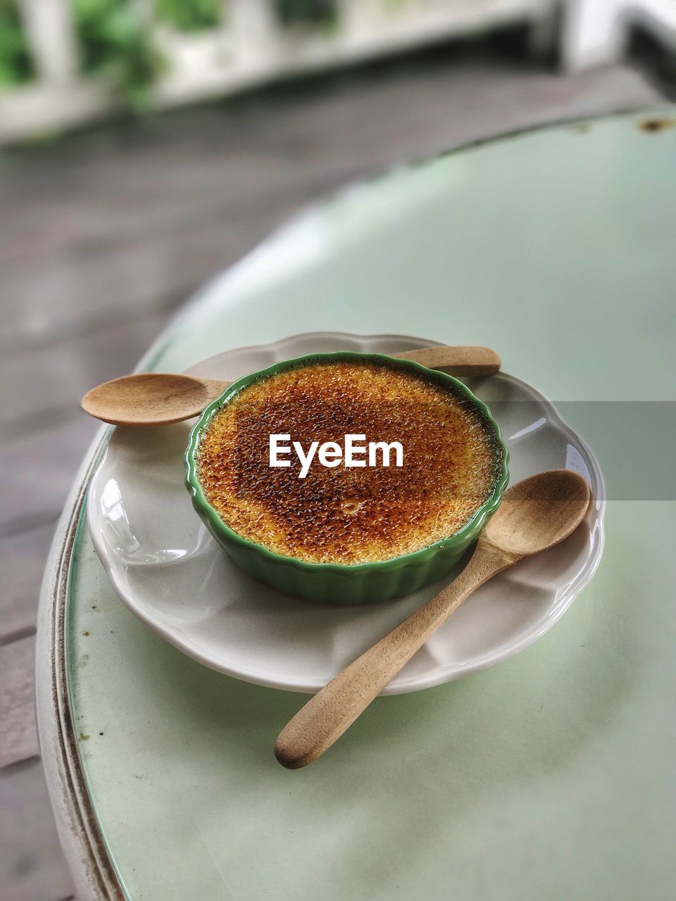 High angle view of dessert on table