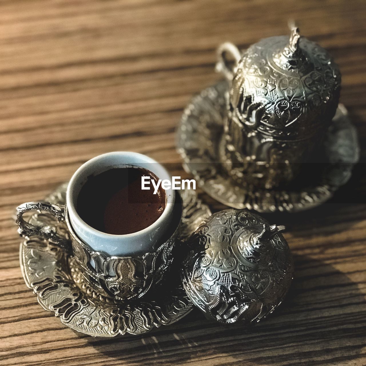 High angle view of hot chocolate in cup on table