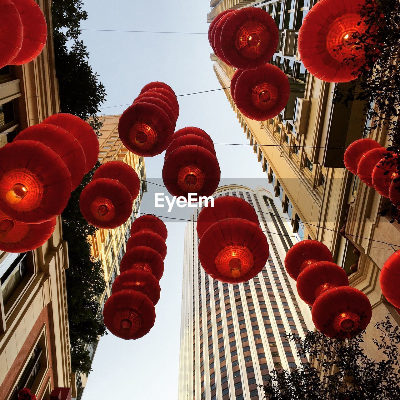Low angle view of red lanterns