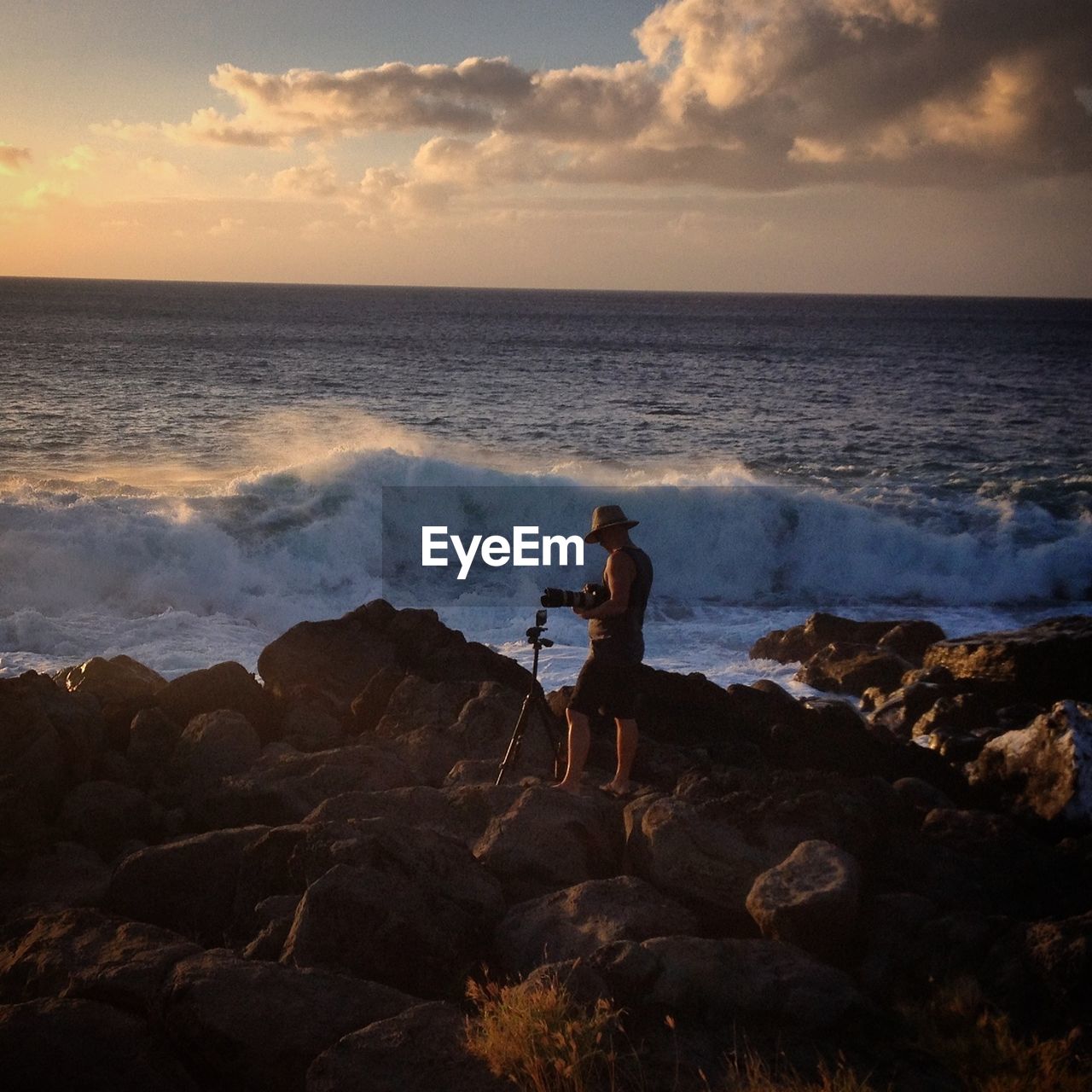 Scenic view of sea at sunset