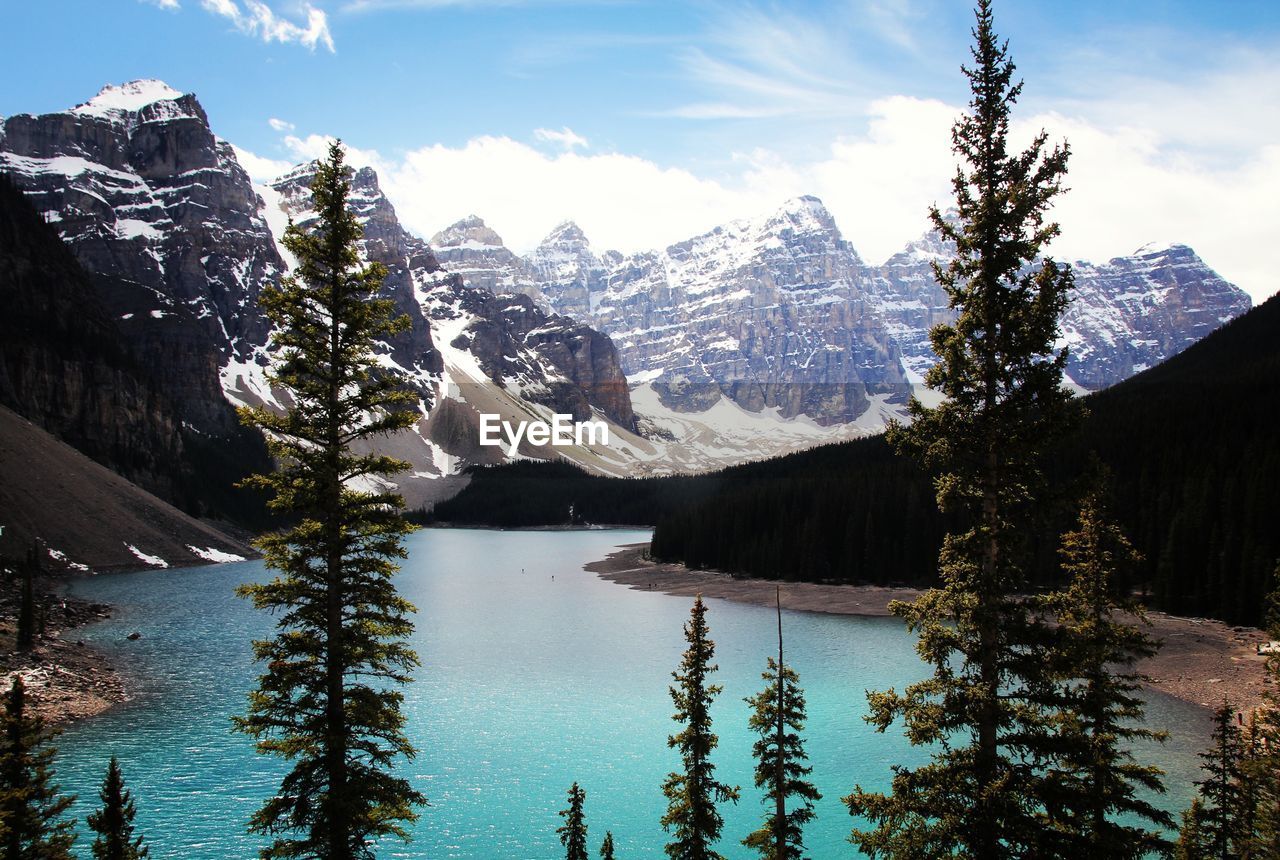 Scenic view of lake with mountains in background