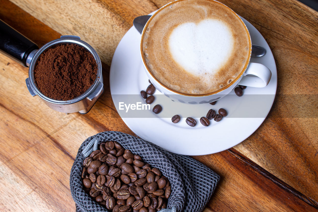 High angle view of coffee on table