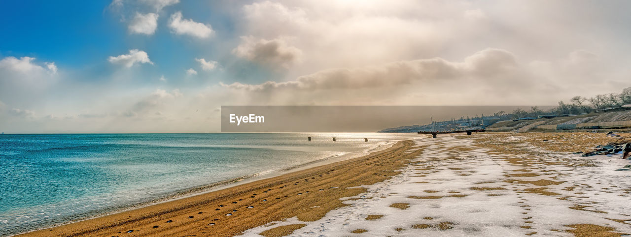 PANORAMIC VIEW OF BEACH AGAINST SKY