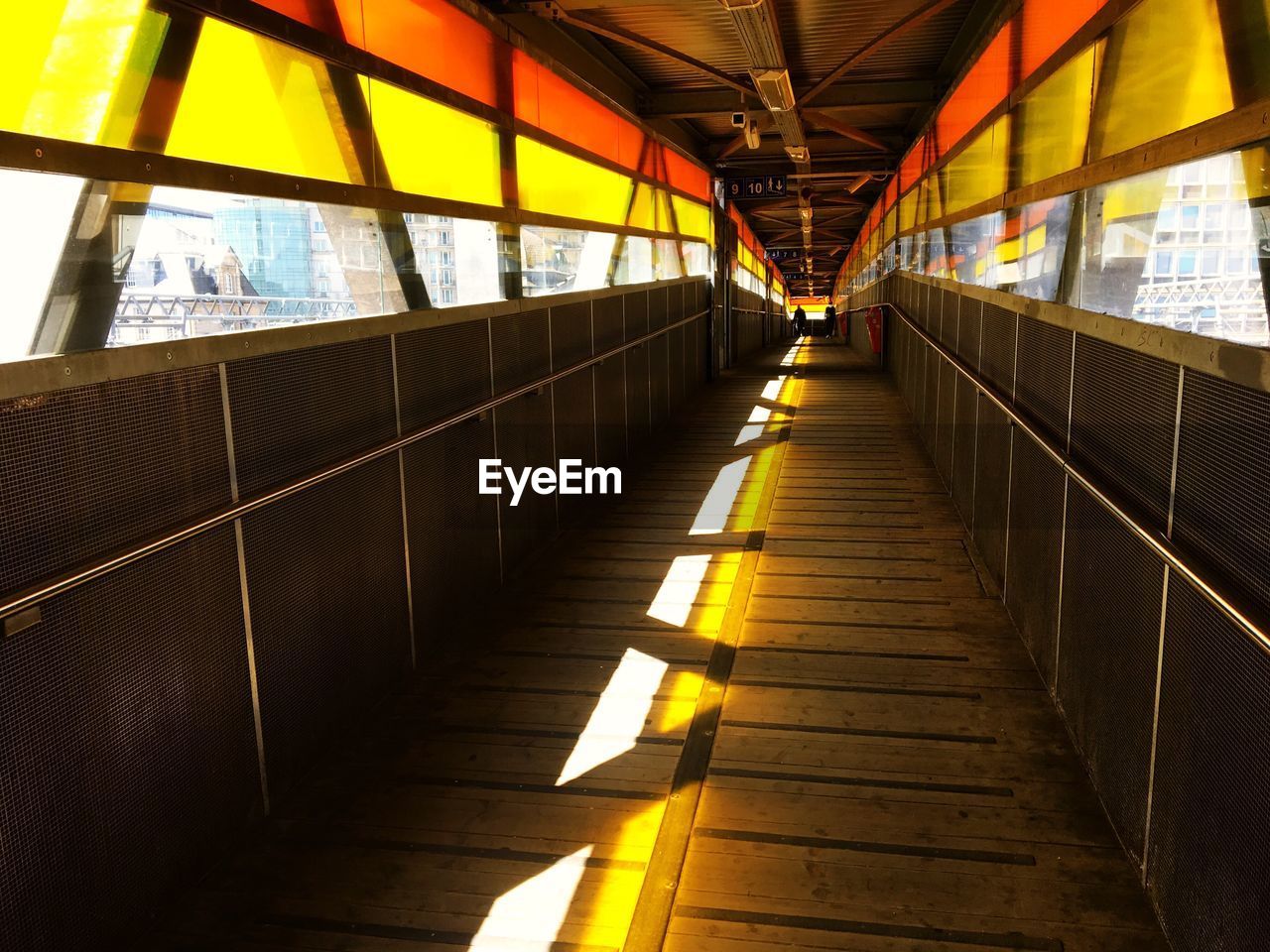 Interior of covered footbridge