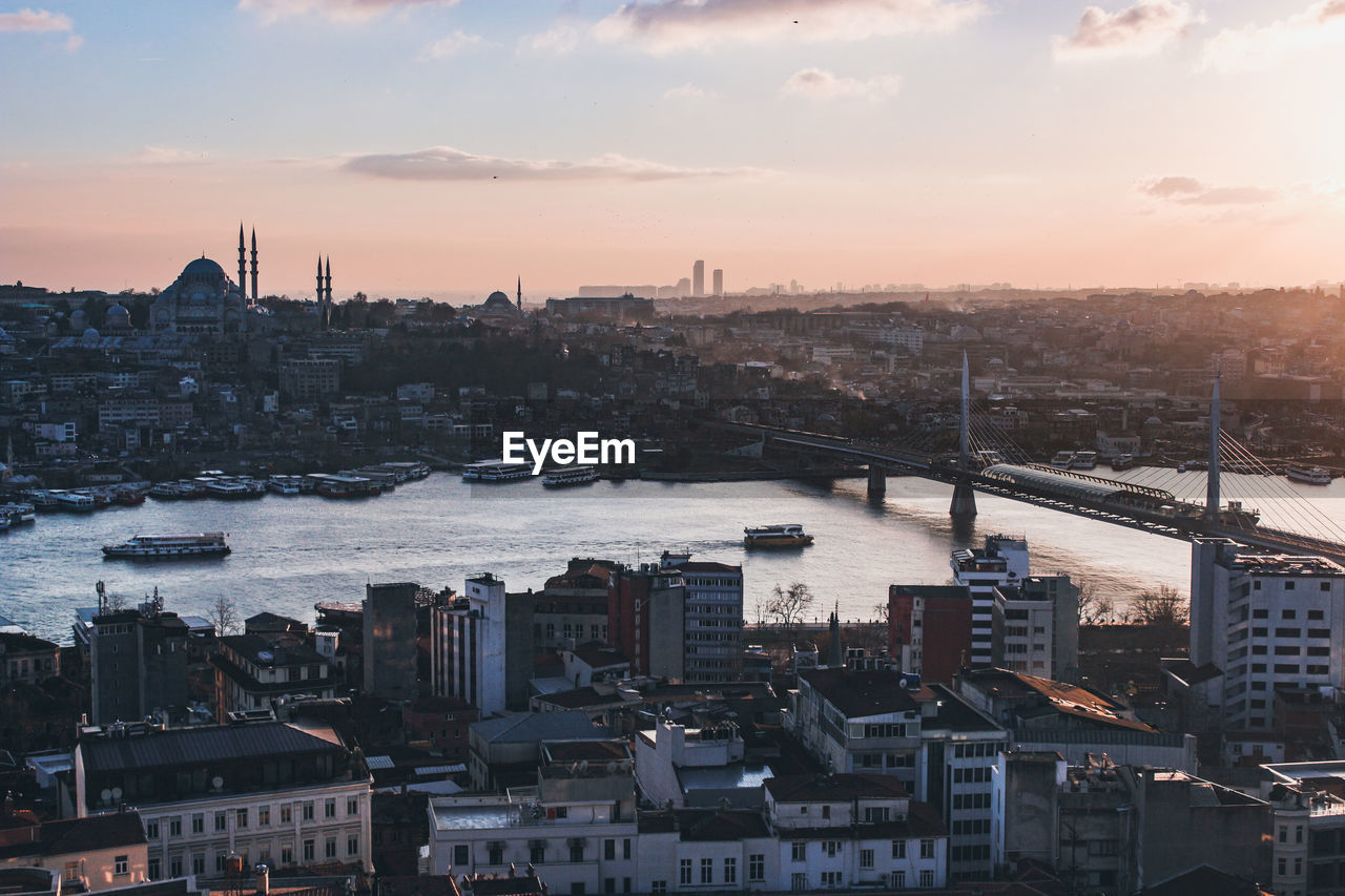  istanbul high angle view of river by buildings against sky during sunset