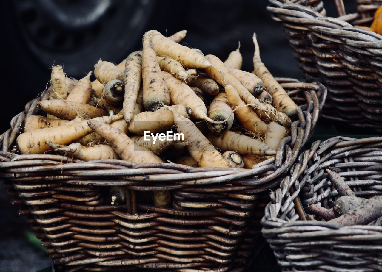 Close-up of radish in basket