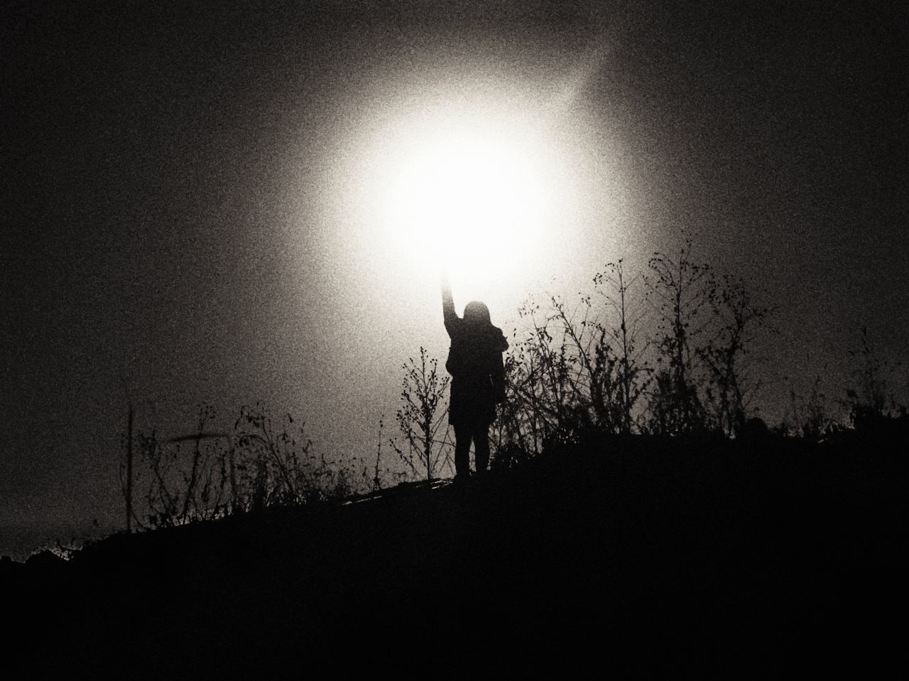 SILHOUETTE OF MAN AND HORSE AGAINST SKY