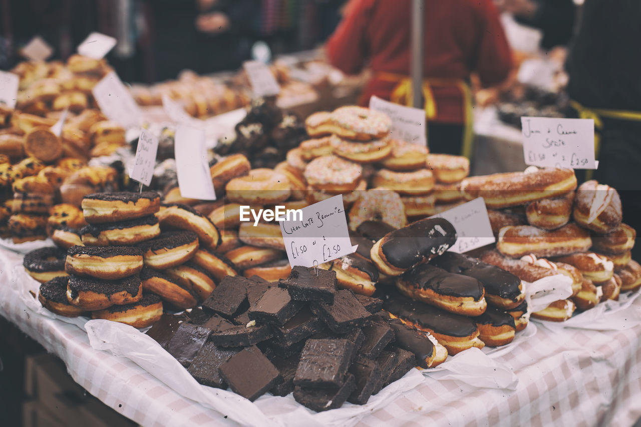 Desserts for sale at market stall