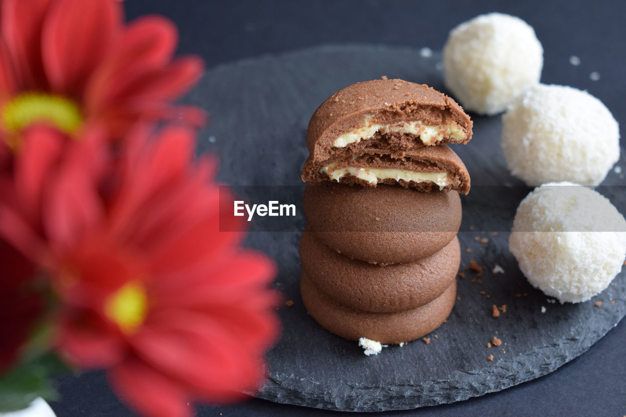 Biscuits with white and dark chocolate with coconut