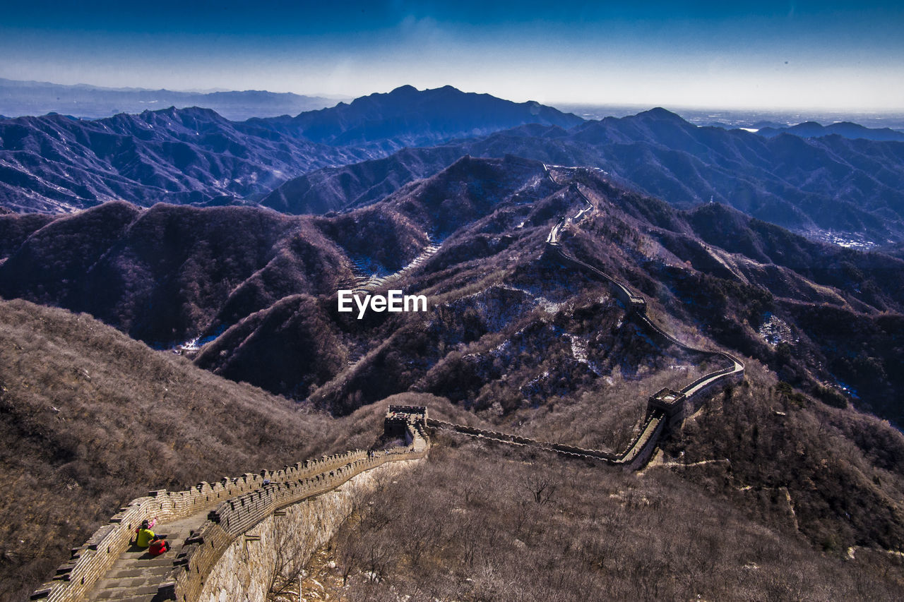 High angle view of great wall of china