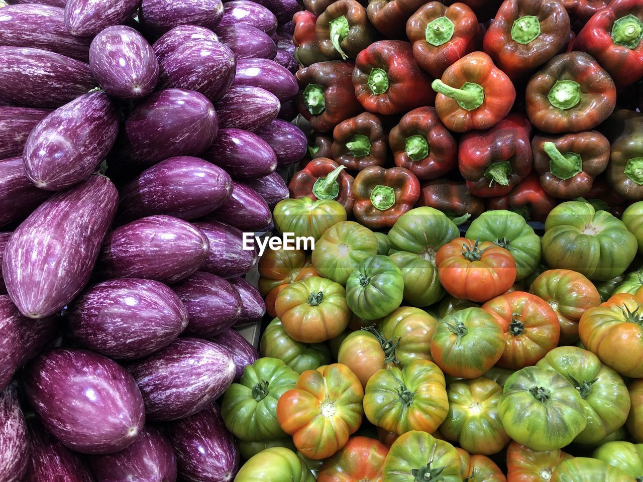 Full frame shot of bell peppers at market stall