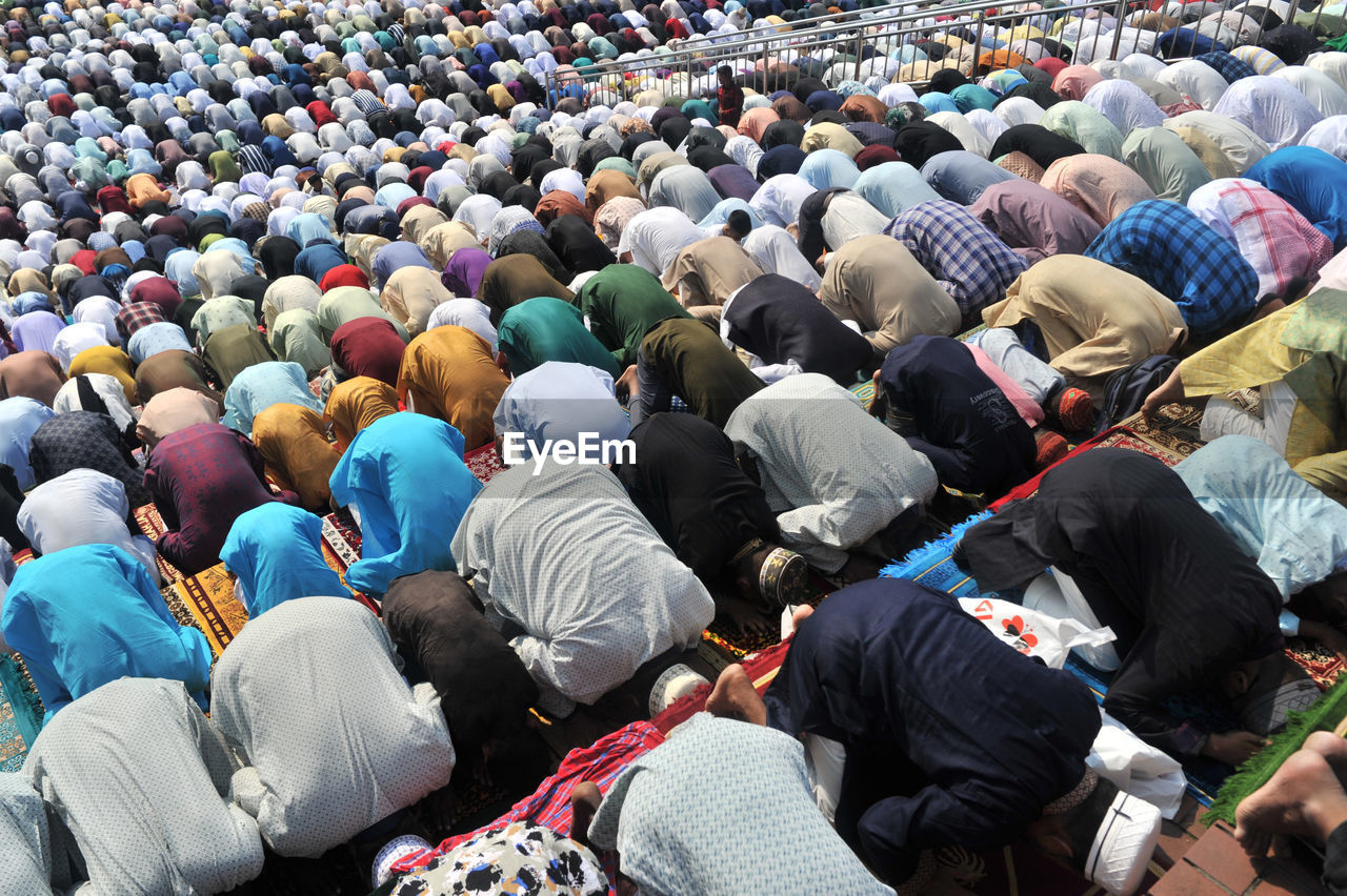 high angle view of people at event