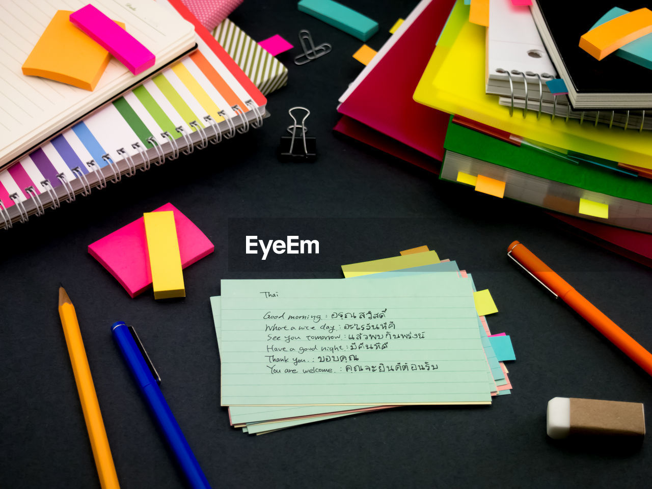 High angle view of text on paper at desk