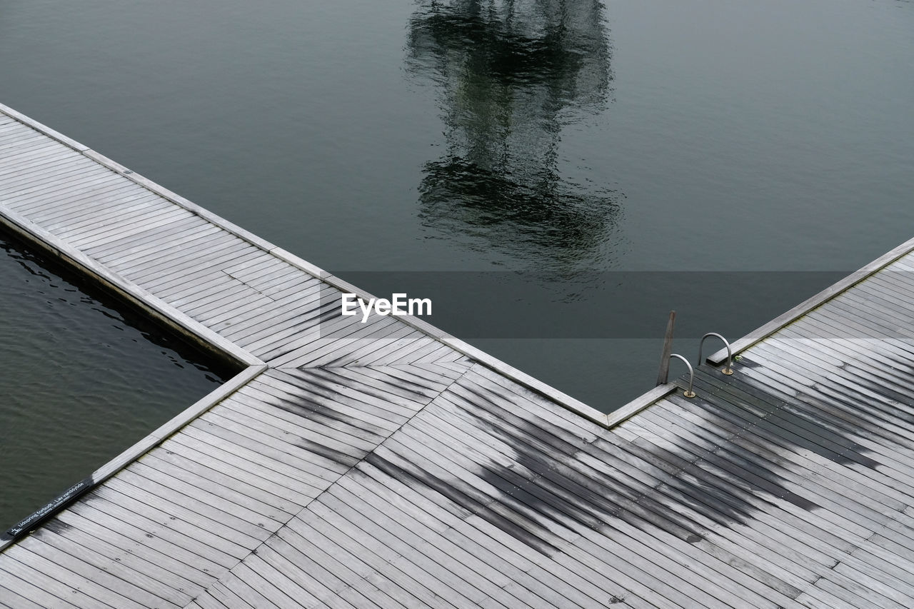 High angle view of pier on lake