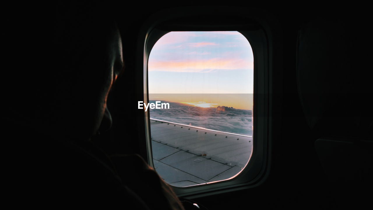 View of sky through airplane window