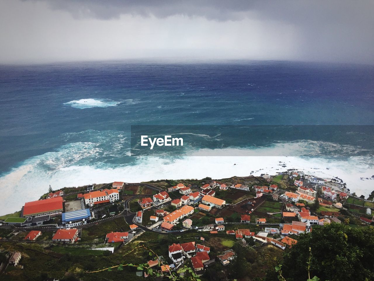 High angle view of sea against sky