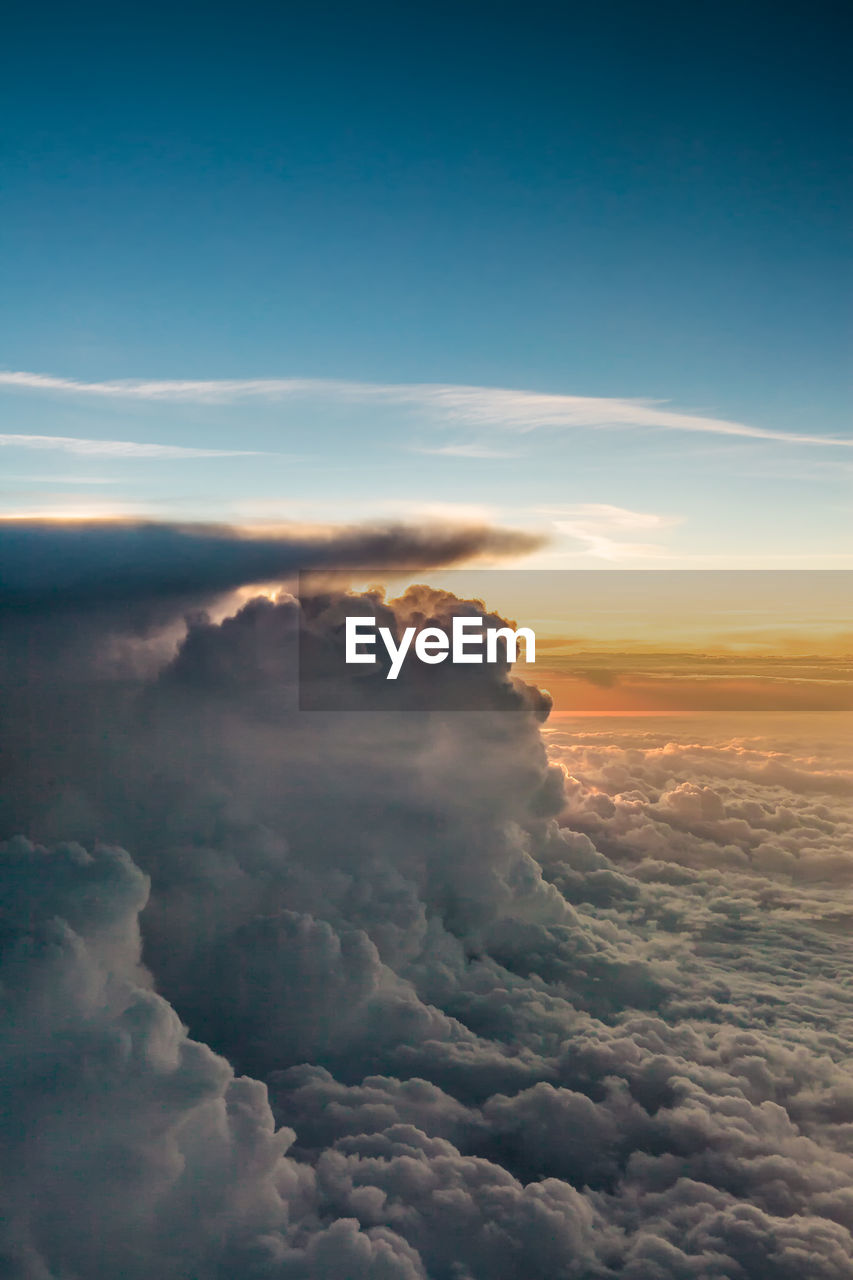 Aerial view of cloudscape against sky during sunset